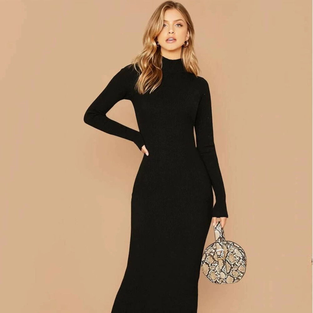 H&M Women Sexy Bodycon Mock Neck Long Dress
